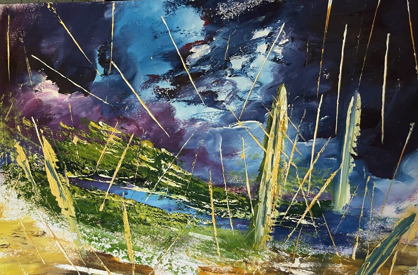 Night Reeds — Oil on Paper